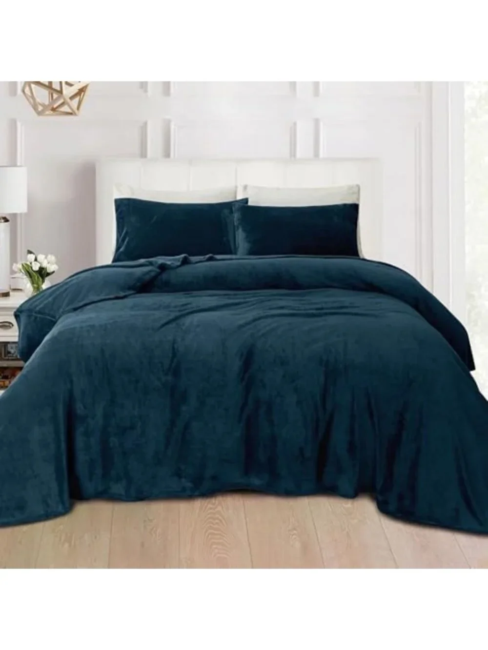 Cozy Velvet Plush Flannel Sheet Set - 4-Piece Deep Pocket Twin XL, Navy - Soft